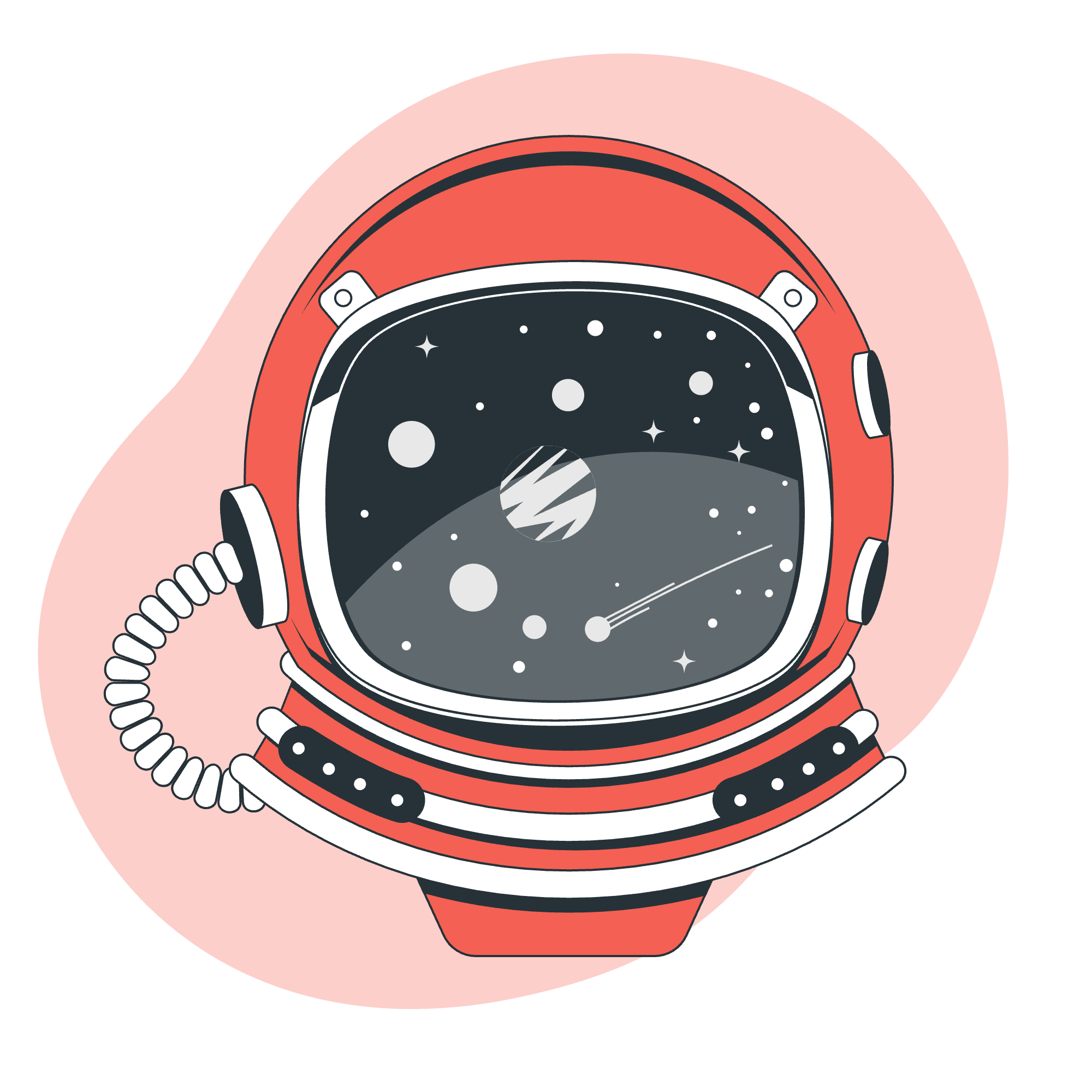 Illustration of an astronaut helmet reflecting a starfield